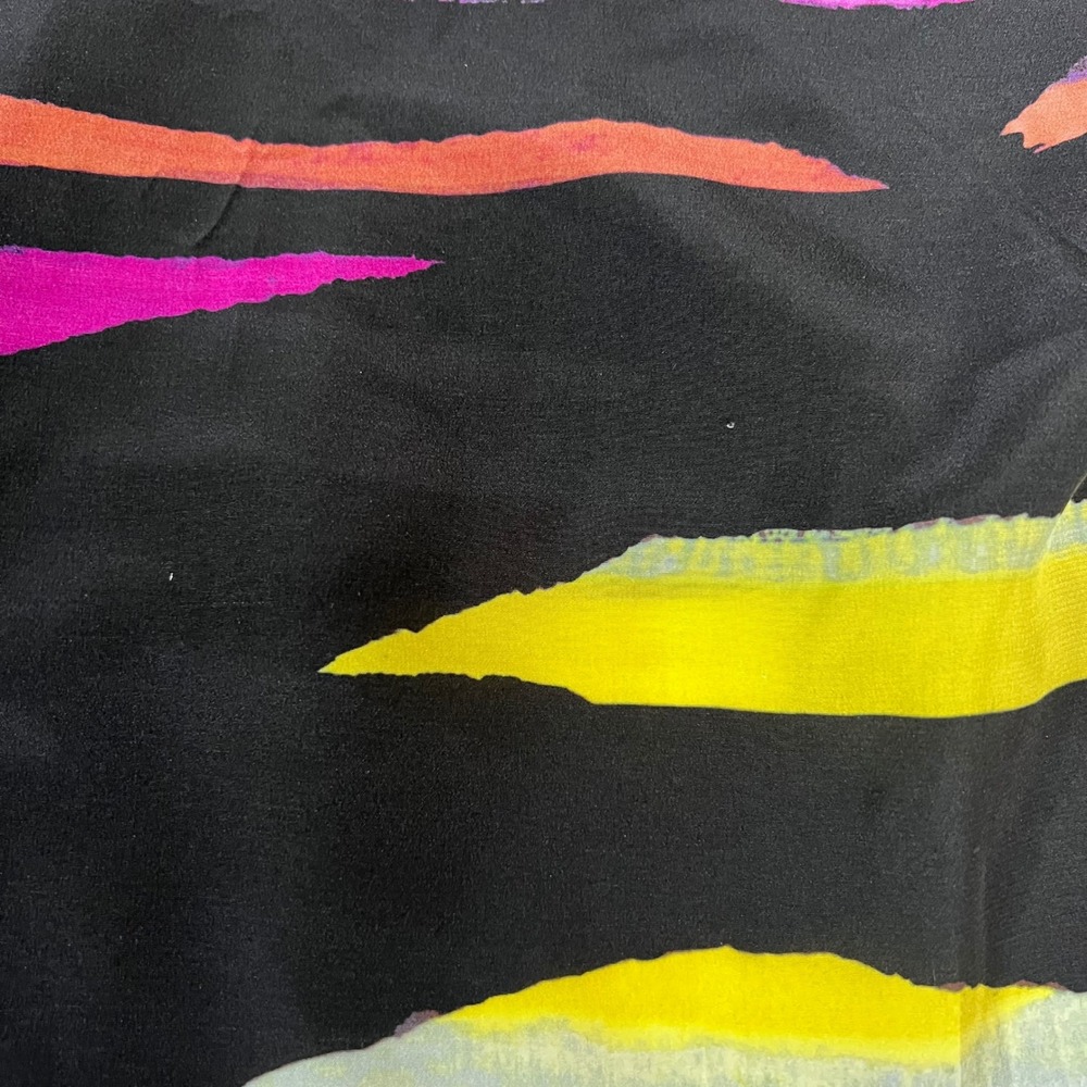 Tucker Silk Blouse M Black Multicolor Abstract Art to Wear Tie Neck - Picture 16 of 16